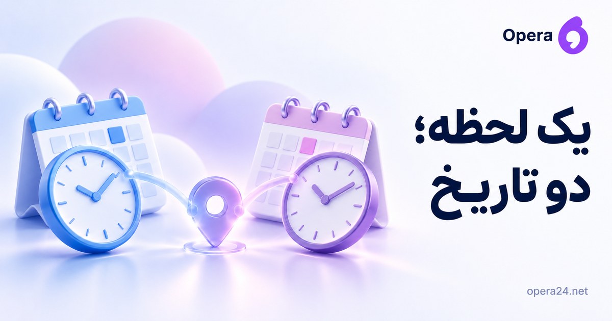 دو تقویم و ساعت آبی و یاسی متصل به یک نشان مکان برای تفاوت تاریخ گزارش
