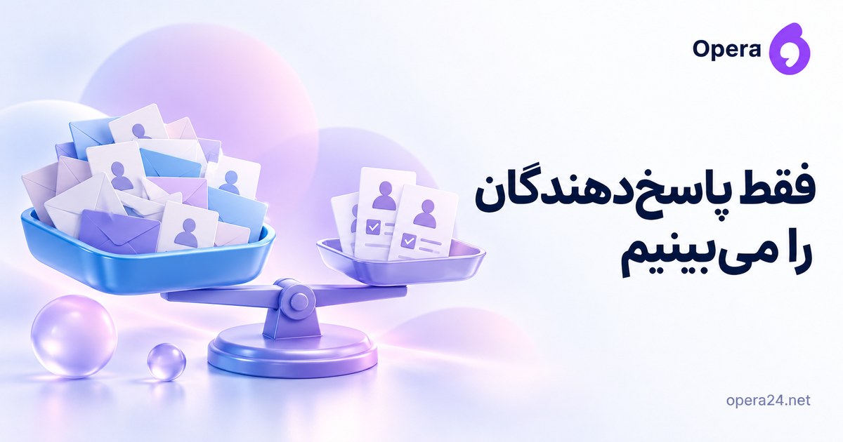ترازو با یک سبد بزرگ مخاطبان و پاکت‌ها و یک سبد کوچک پاسخ‌دهندگان