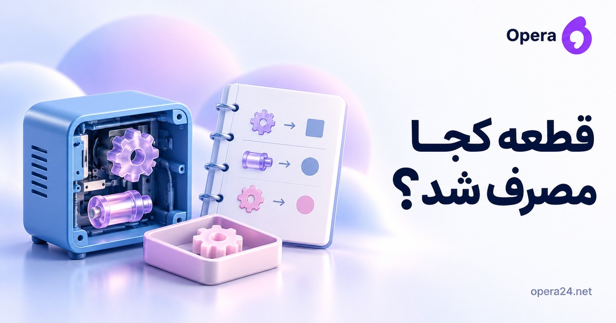 دستگاه آبی با دو قطعه یاسی نصب‌شده، قطعه صورتی در سینی بازگشت و دفتر تطبیق