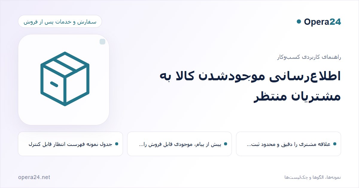 کاور راهنمای اطلاع‌رسانی موجودشدن کالا به مشتریان منتظر با طرح سفارش و تحویل