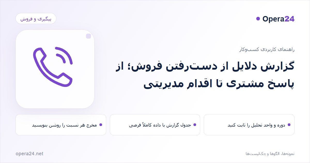 کاور راهنمای گزارش دلایل از دست‌رفتن فروش؛ از پاسخ مشتری تا اقدام مدیریتی با طرح تماس و پیگیری