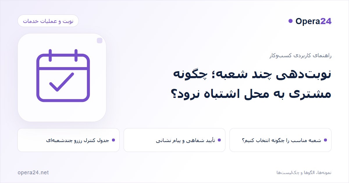 کاور راهنمای نوبت‌دهی چند شعبه؛ چگونه مشتری به محل اشتباه نرود؟ با طرح تقویم و تأیید نوبت