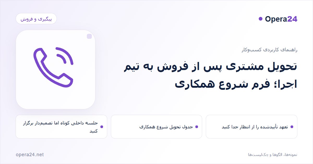 کاور راهنمای تحویل مشتری پس از فروش به تیم اجرا؛ فرم شروع همکاری با طرح تماس و پیگیری